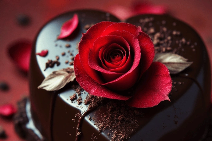 Coffret avec chocolat et une rose pour un cadeau de Saint-Valentin à Quimper